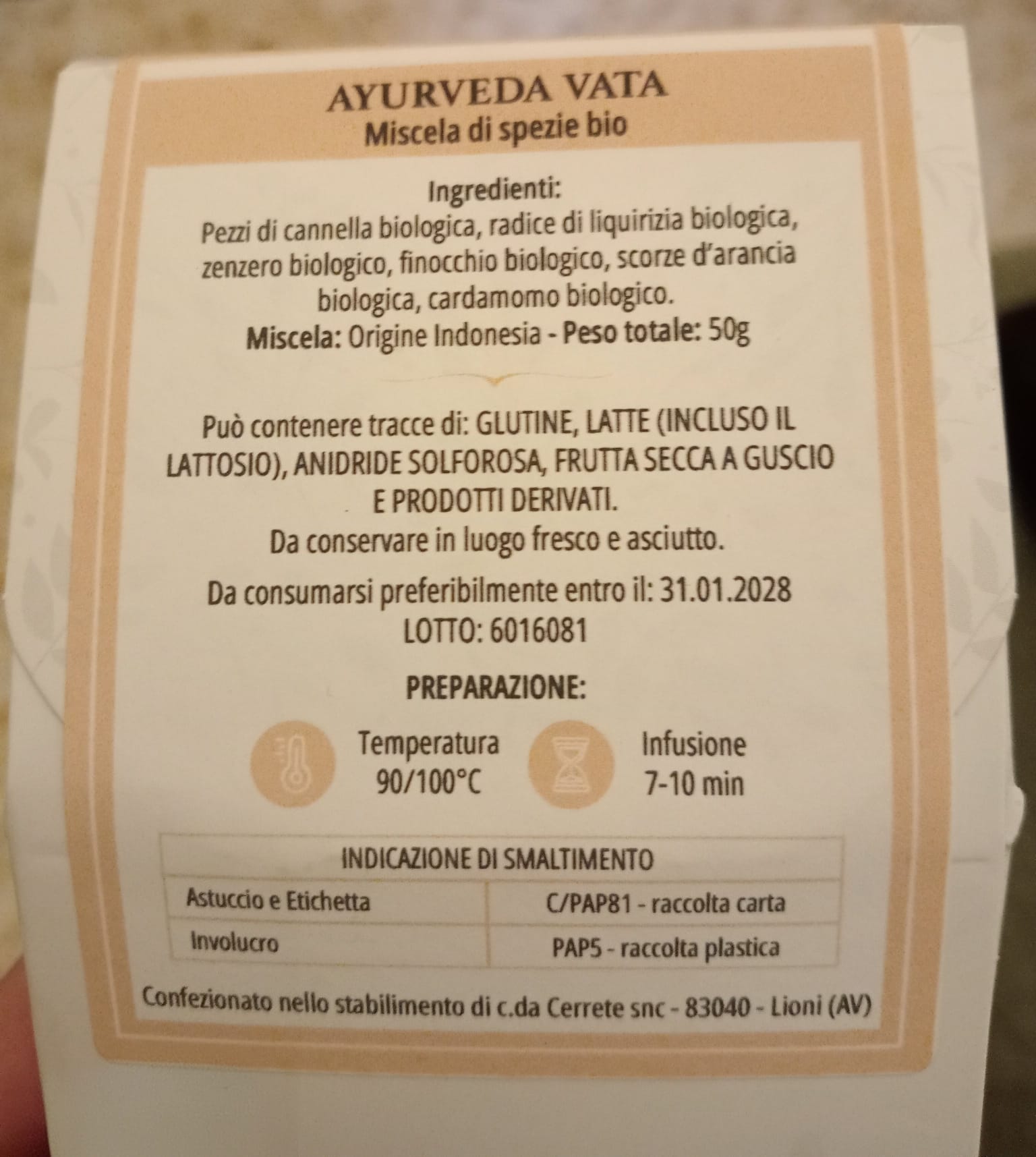 Ayurveda vata-Miscela di spezie bio